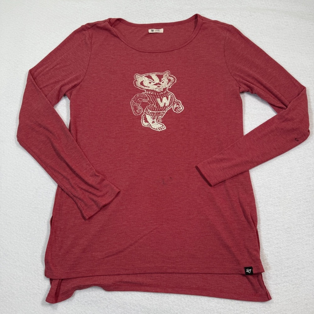 '47 Brand Shirt Womens Large Red Wisconsin Badgers Bucky Long Sleeve Tee